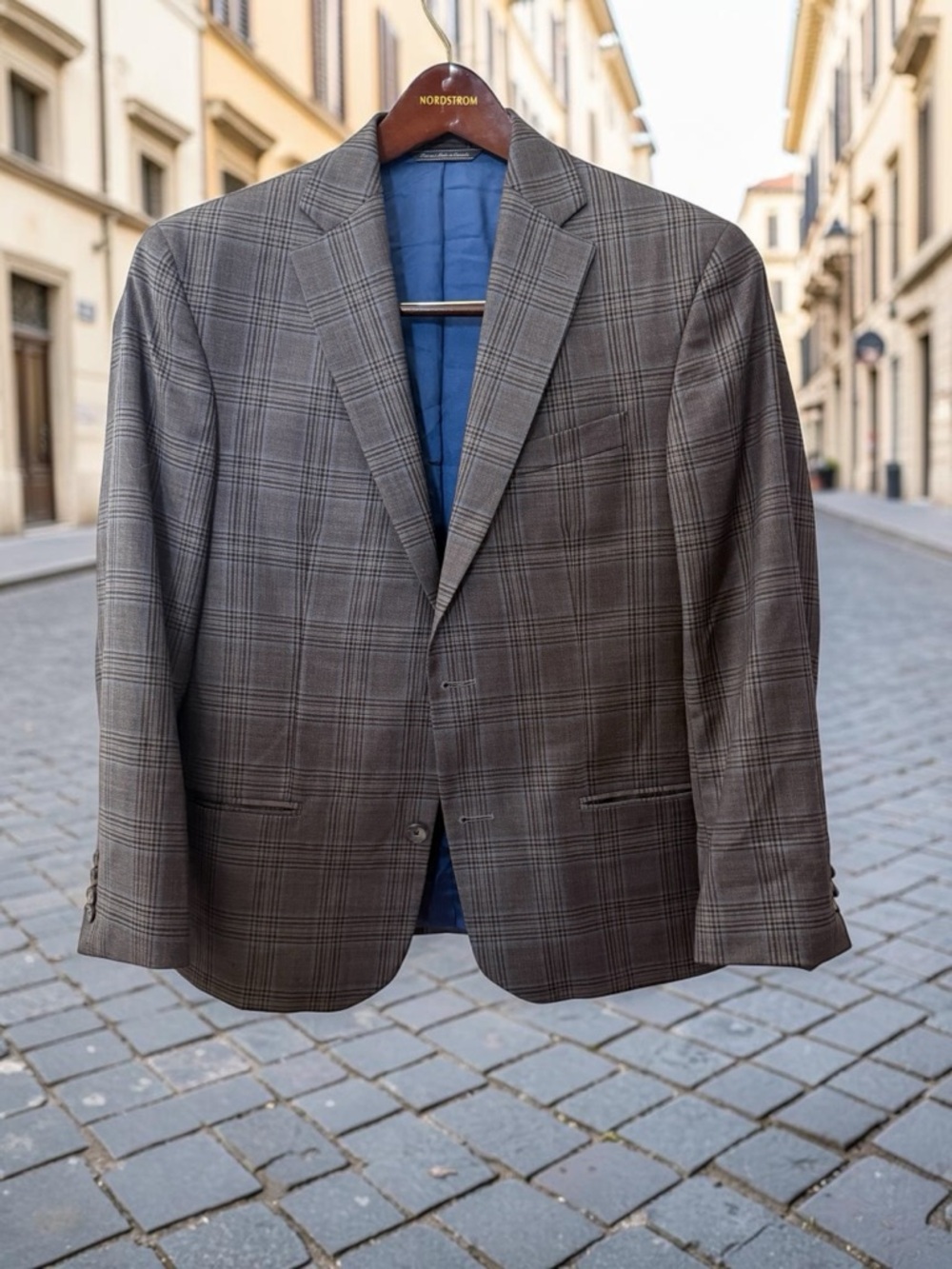 Loro Piana Gray Glen Plaid Blazer with Blue Lining
